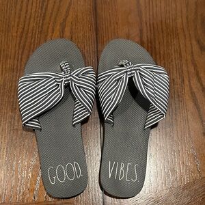 Women's Black and White Striped Sandals
